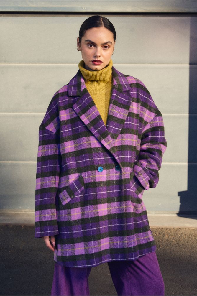 Manteau midi, à carreaux