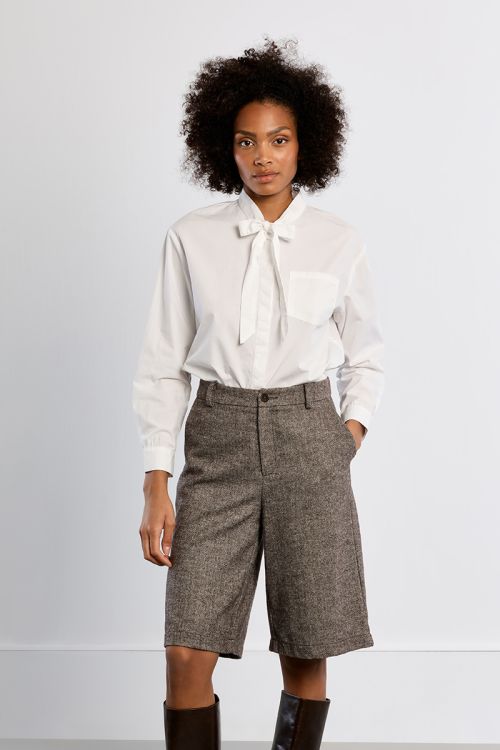 Tweed Bermuda shorts, high waist