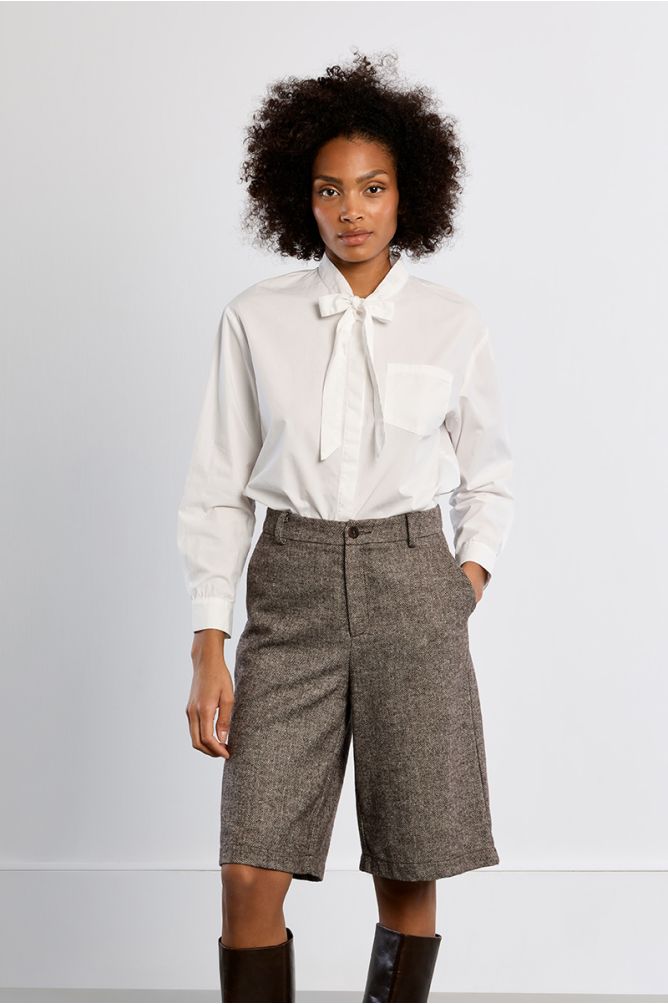 Tweed Bermuda shorts, high waist