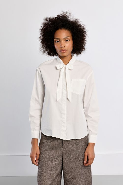 Cotton poplin shirt, with tie collar