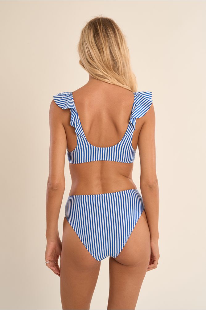 Haut de maillot de bain volanté, rayé