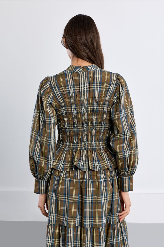 Cotton poplin blouse, checked