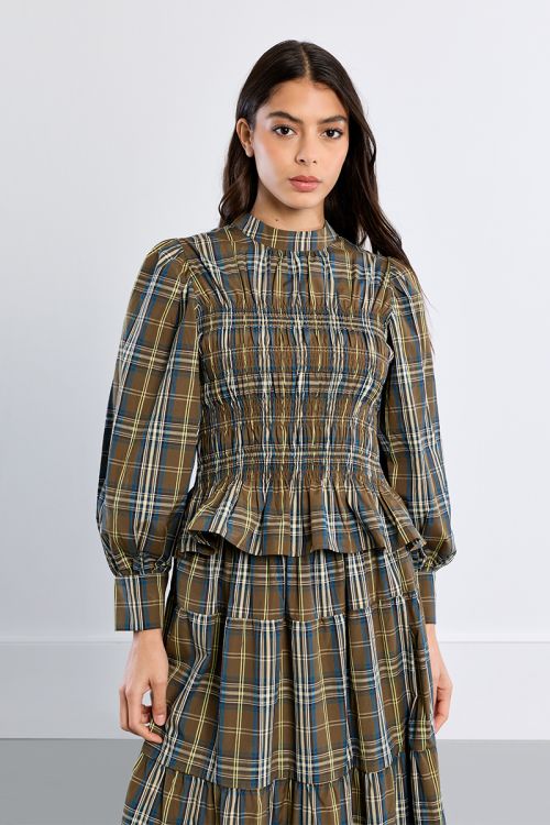 Cotton poplin blouse, checked
