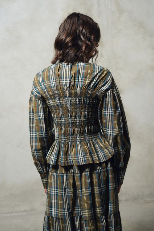 Cotton poplin blouse, checked