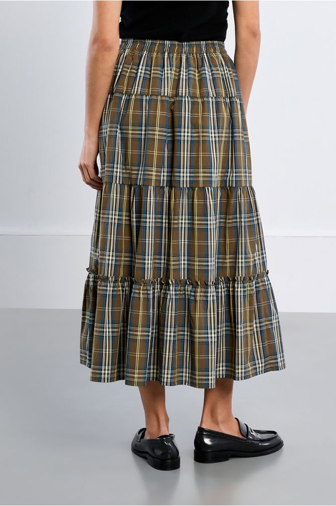 Jupe maxi en coton, à carreaux