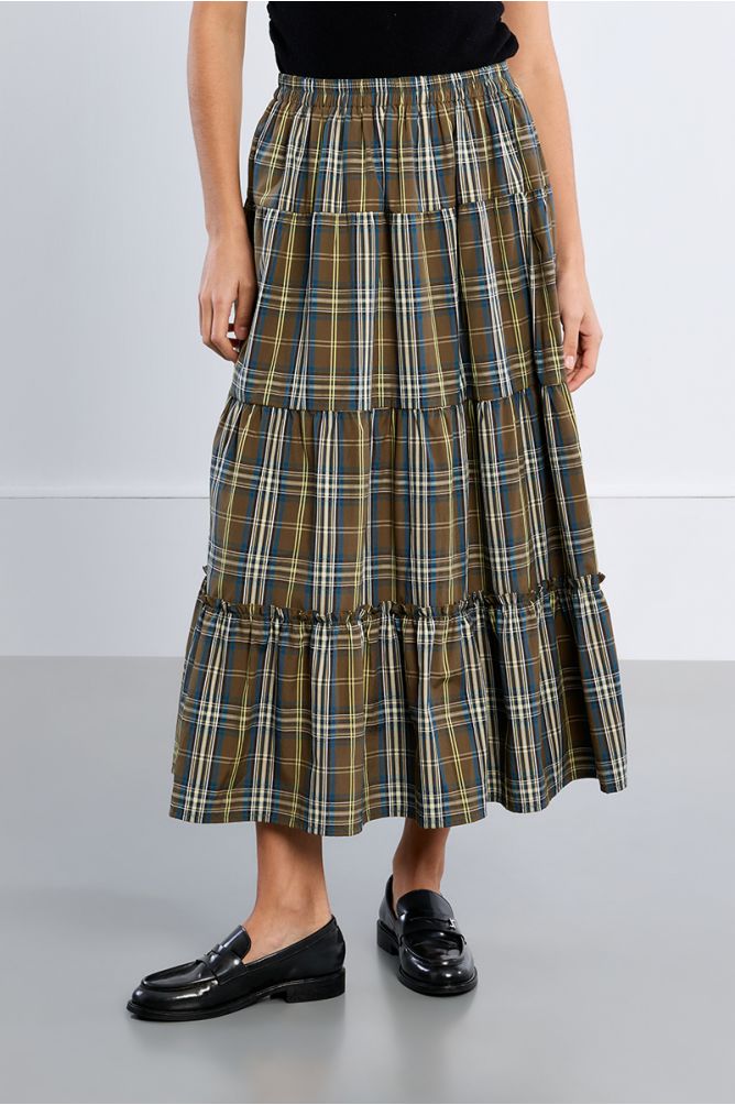Jupe maxi en coton, à carreaux
