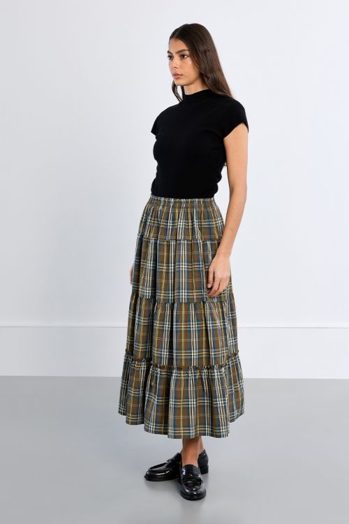 Jupe maxi en coton, à carreaux
