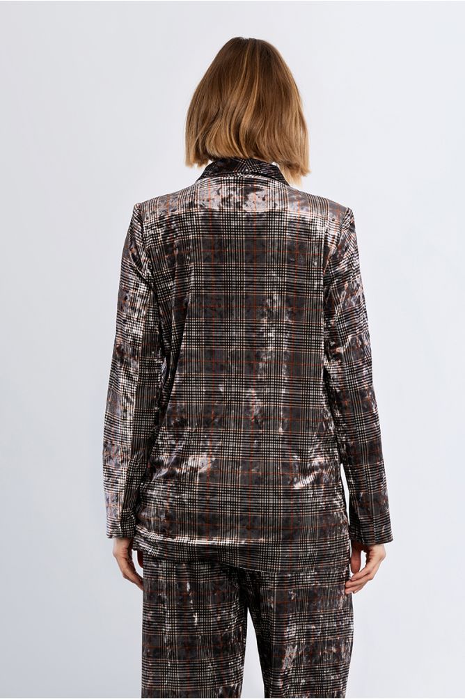 Blazer en velours, à carreaux
