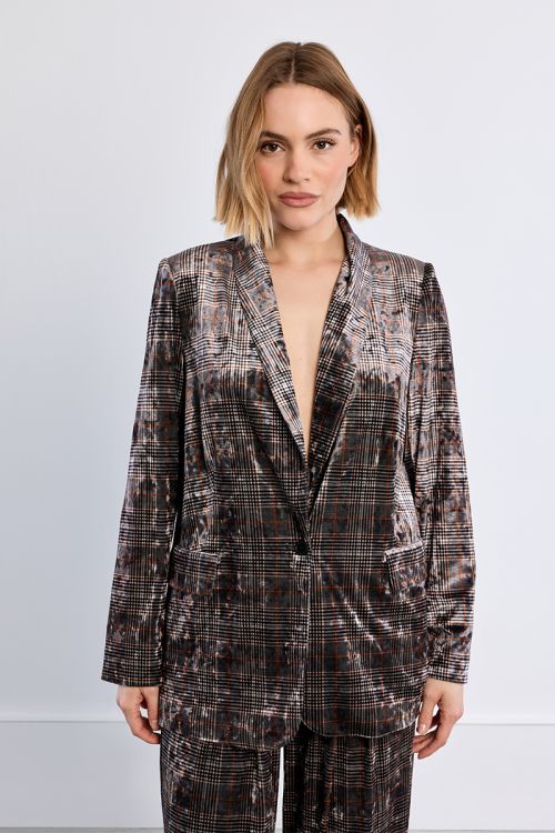 Blazer en velours, à carreaux