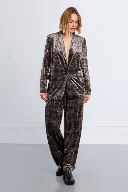Blazer en velours, à carreaux