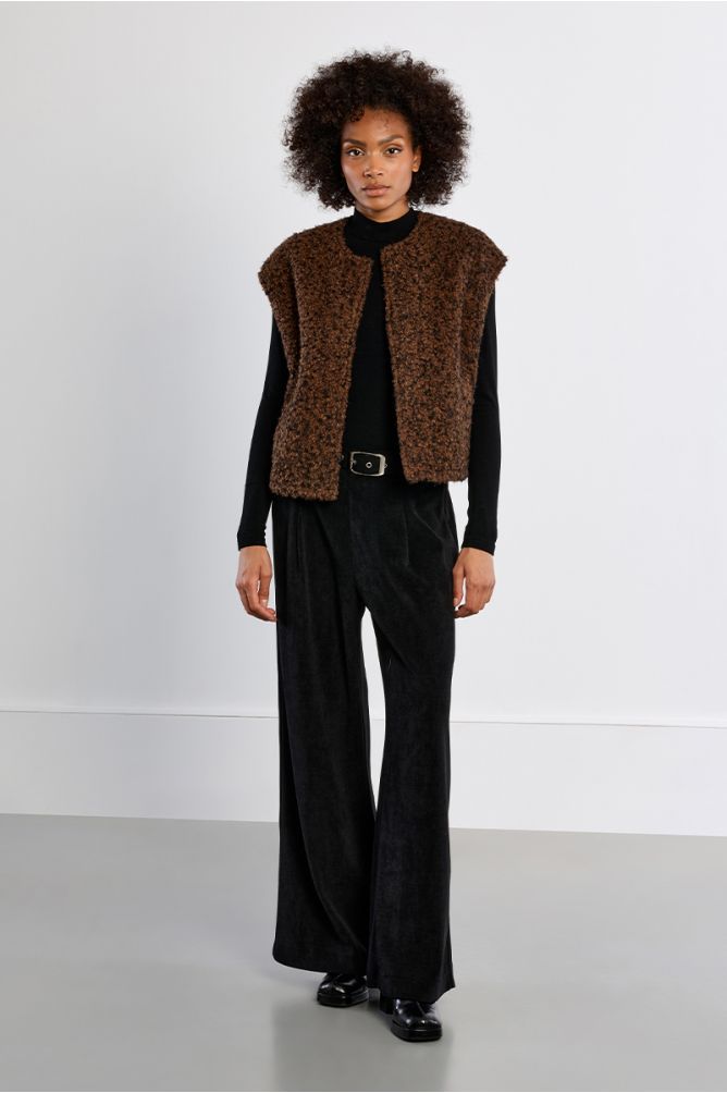 Veste sans manches oversize, en maille bouclette