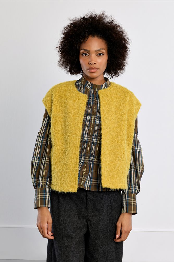 Veste sans manches oversize, en maille bouclette