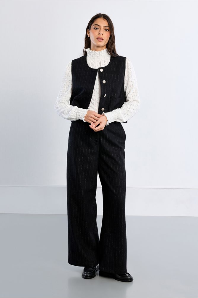 Striped wool-blend trousers
