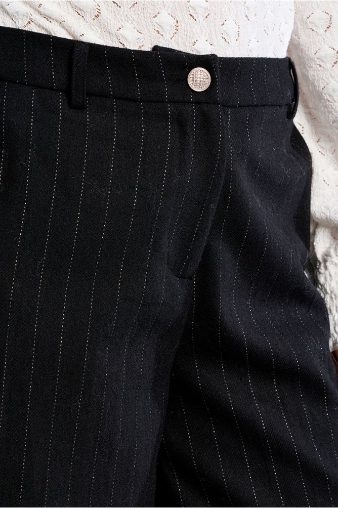 Pantalon rayé en laine mélangée