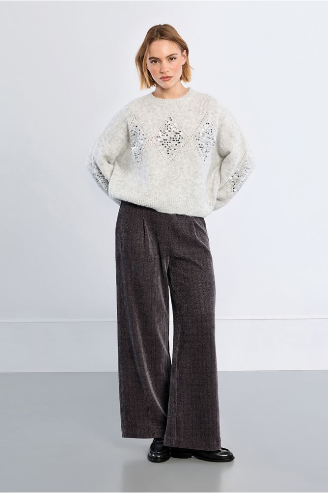 Plaid and rhinestone sweater