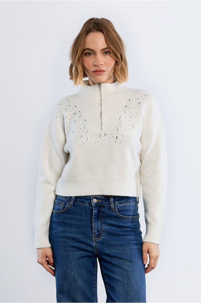 Pull col camionneur, à strass