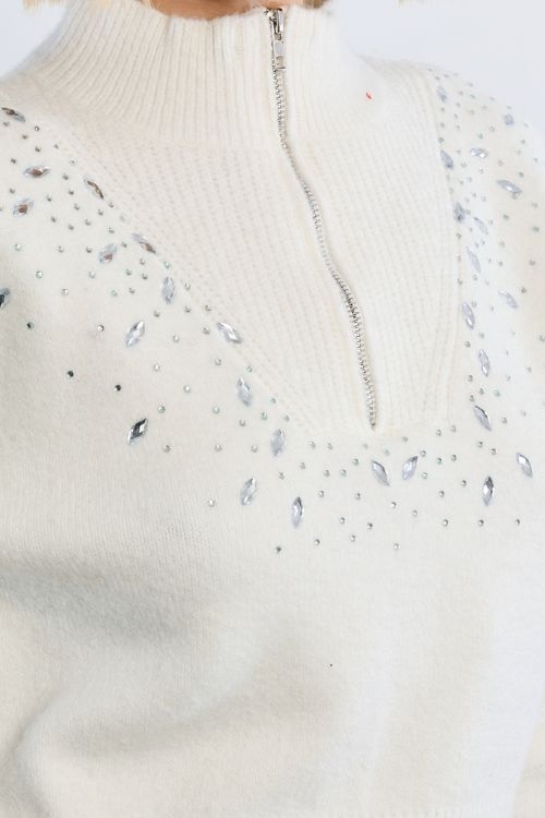 Trucker collar sweater, with rhinestones