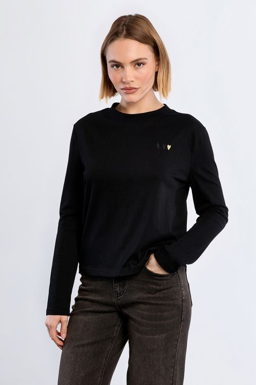 T-shirt manches longues, cœurs brodés
