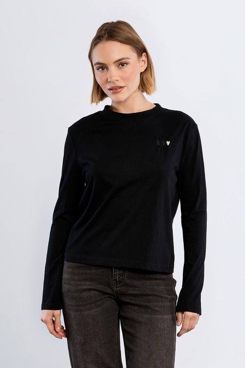 Long-sleeved T-shirt, embroidered hearts