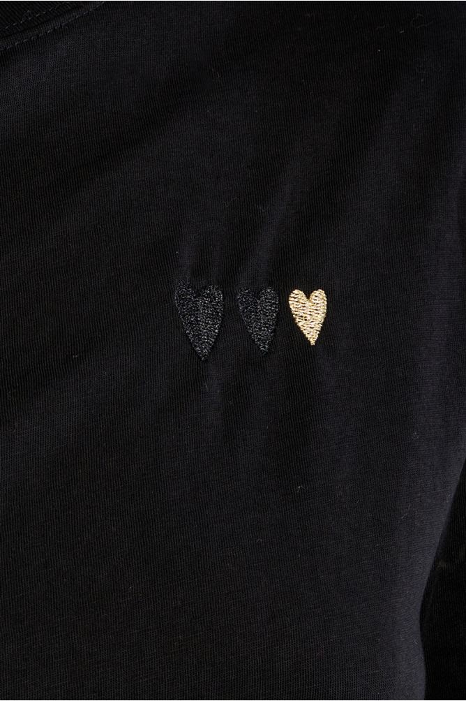T-shirt a maniche lunghe con cuori ricamati - Lili Sidonio