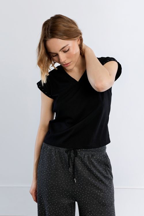 T-shirt con maniche borchiate - Lili Sidonio