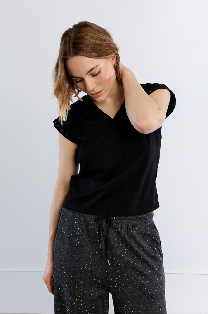 T-shirt con maniche borchiate - Lili Sidonio