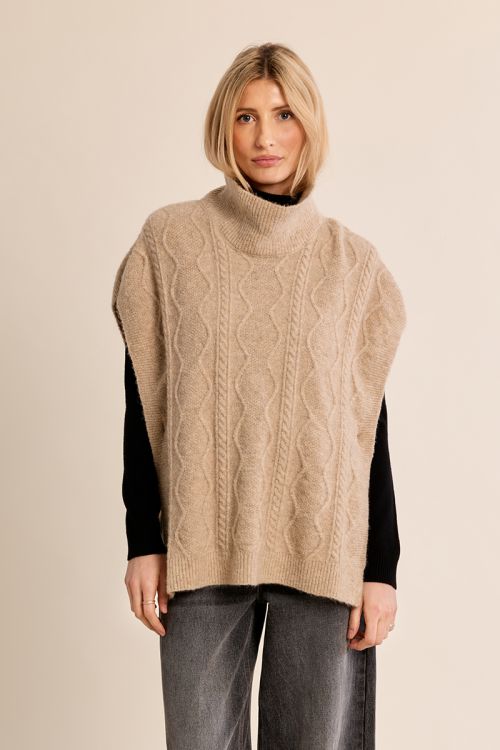 Cable knit poncho