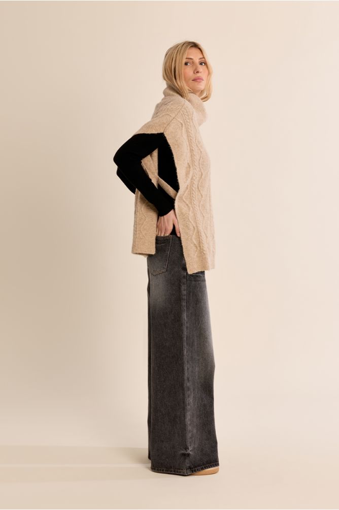 Cable knit poncho