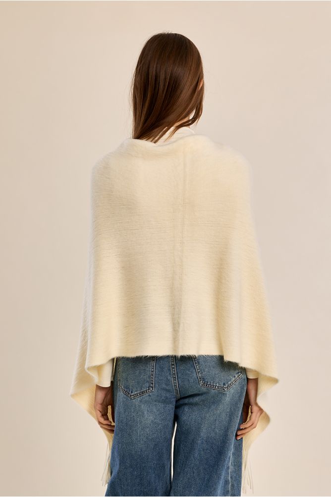 Fringed poncho, brushed knit