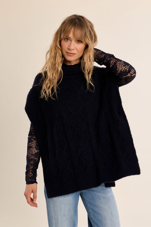 Cable knit poncho