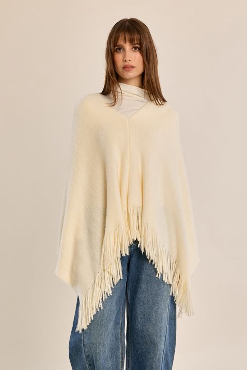 Poncho con frange in maglia garzata - Molly Bracken