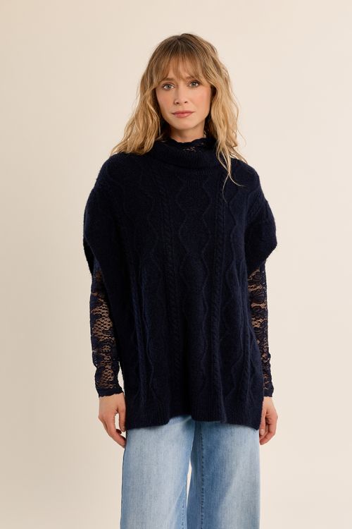Cable knit poncho