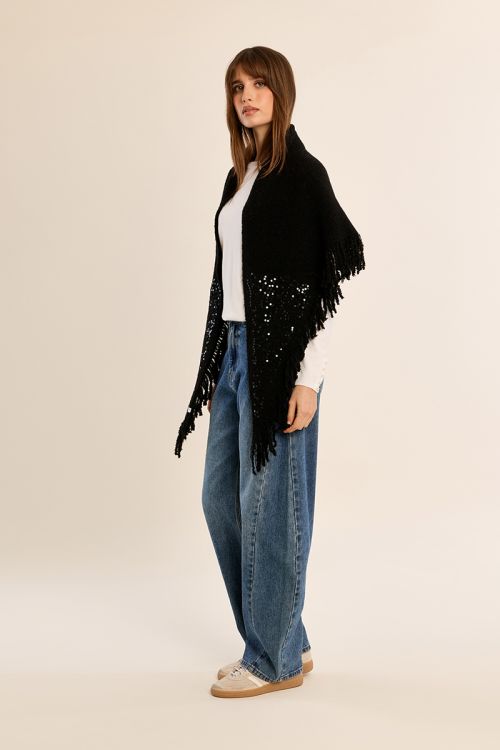 Fringed scarf, with sequins