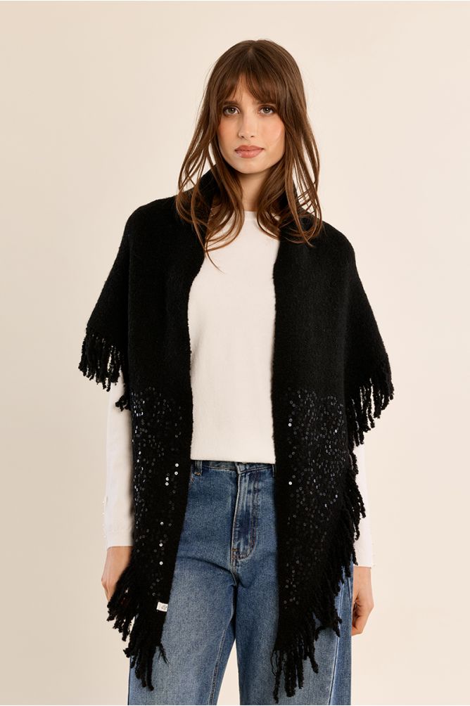 Fringed scarf, with sequins