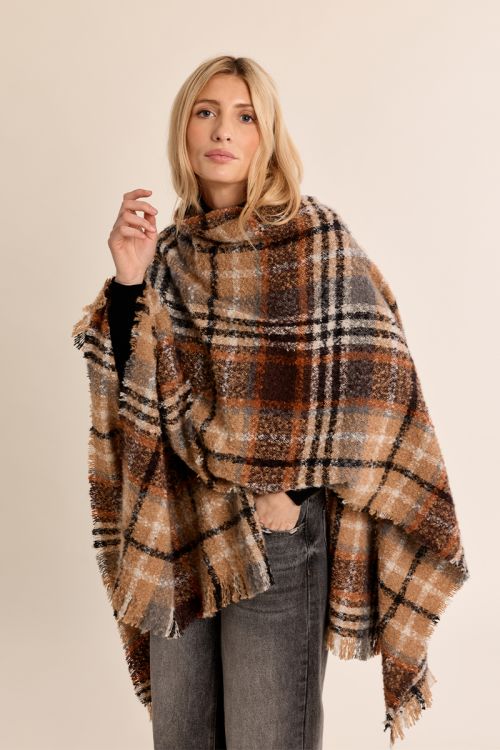 Poncho ouvert, à carreaux