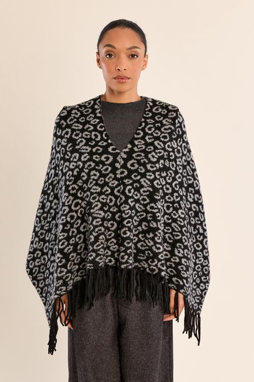 Poncho léopard, à franges