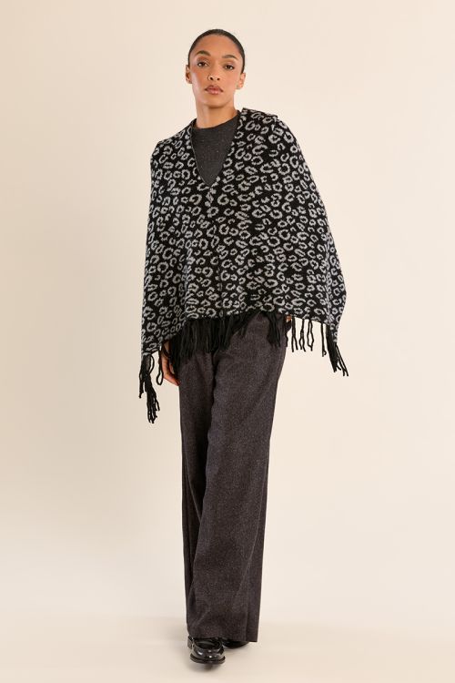 Poncho léopard, à franges