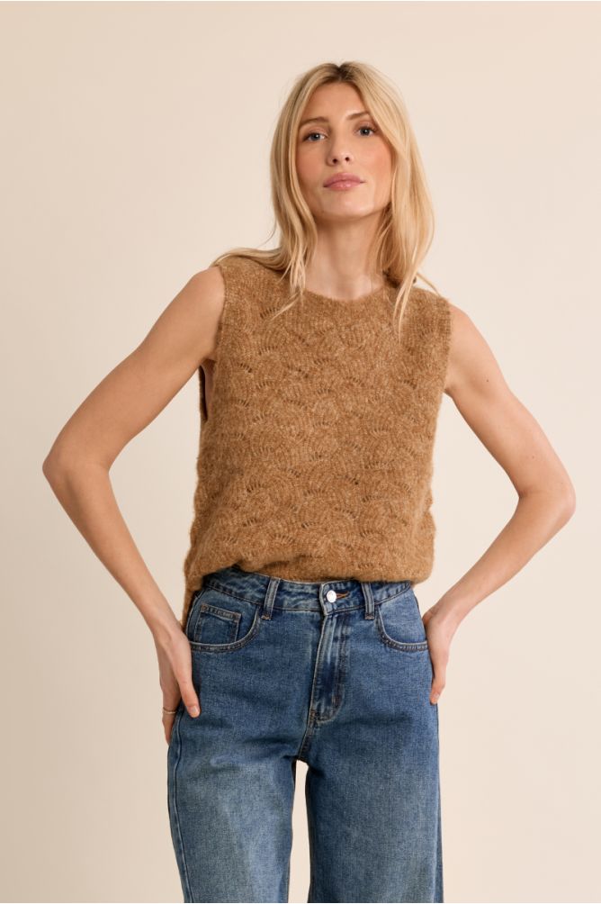 Straight sweater in openwork knit