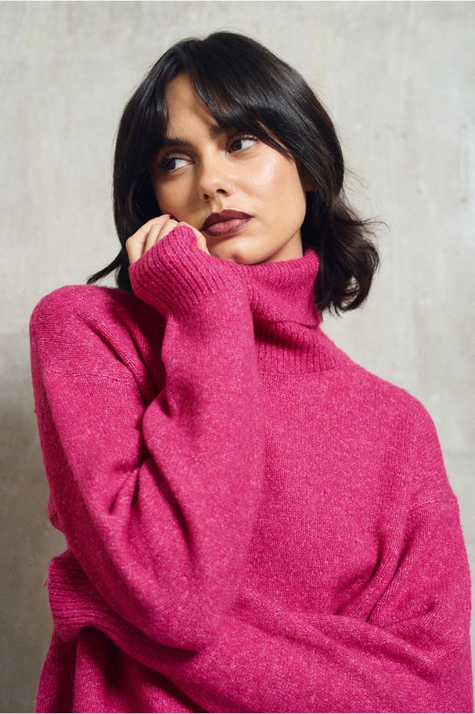 Pull col roulé uni