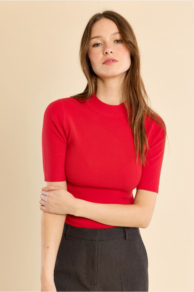 Turtleneck sweater, three-quarter sleeves