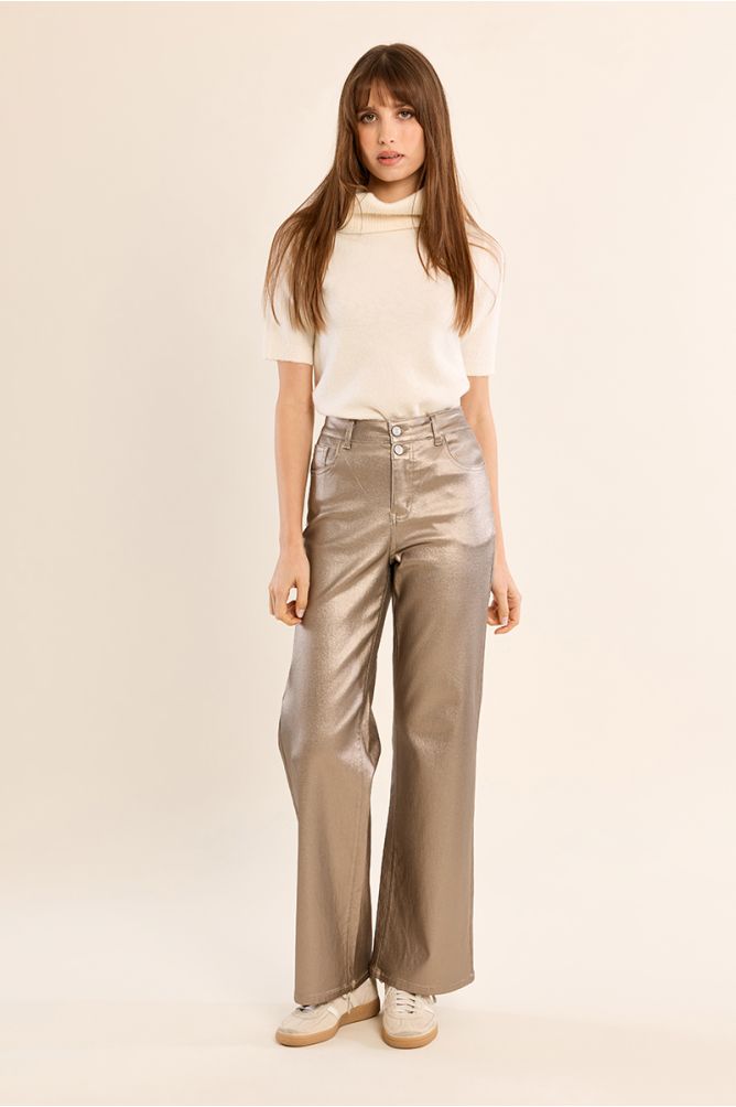 Pantalon enduit, taille haute