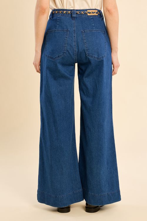Wide denim, removable waistband