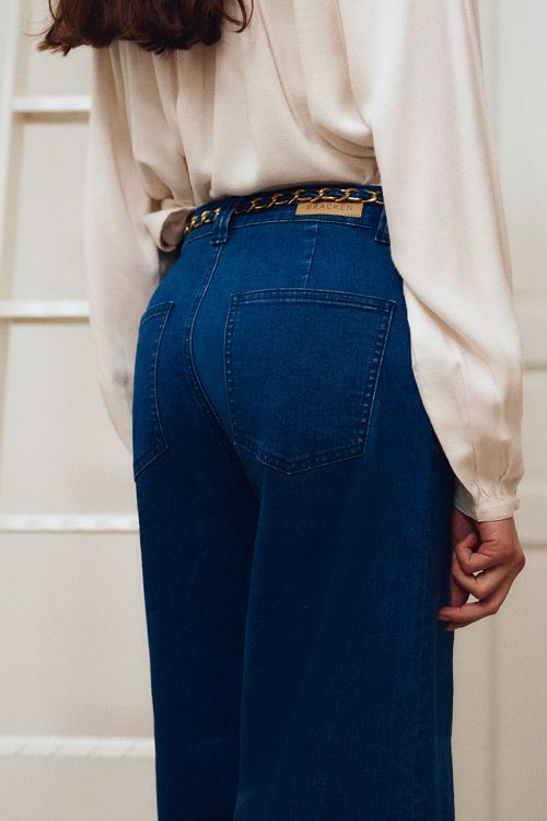 Wide denim, removable waistband