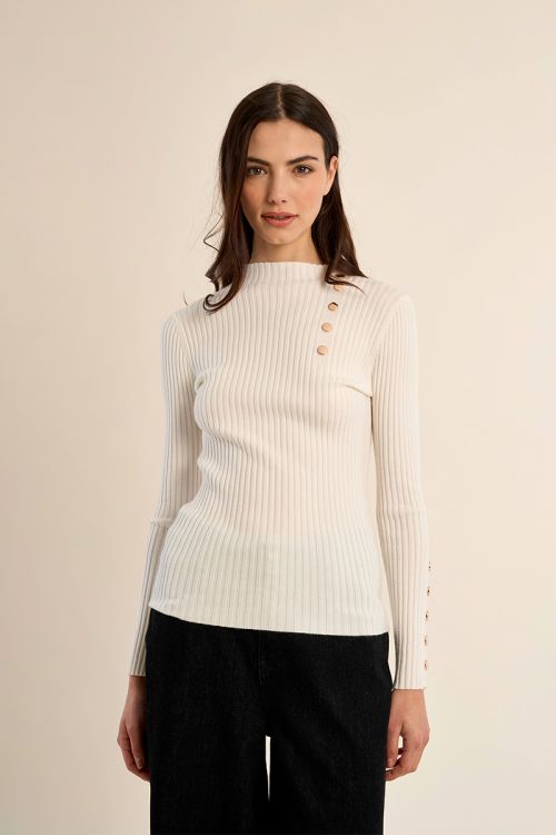 Pull en maille côtelée, à boutons dorés