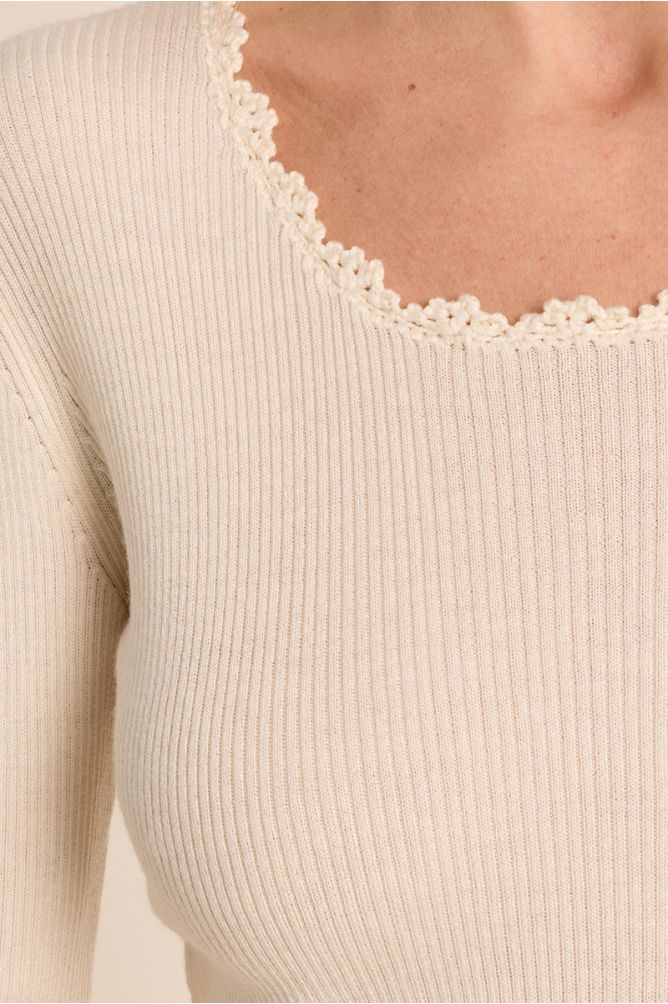 Ribbed knit sweater, lace collar