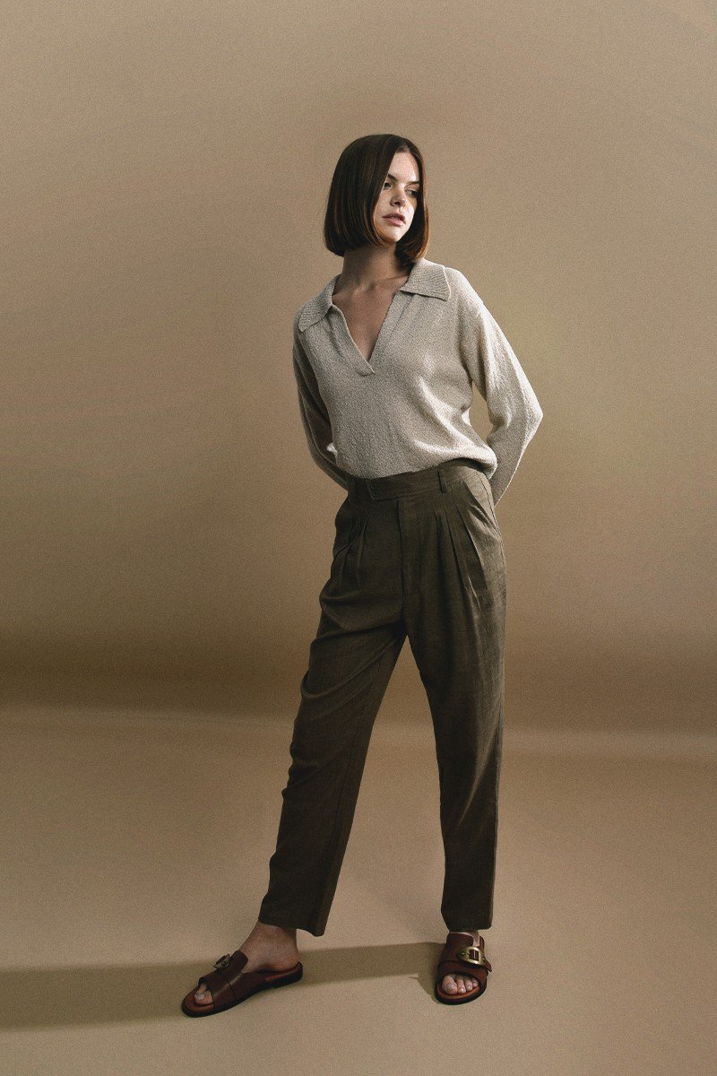 Pantalon à pinces en lin