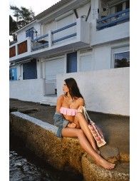 Striped print bandeau Bikini Top