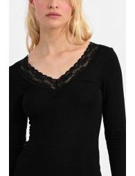 V-neck top with lace trim