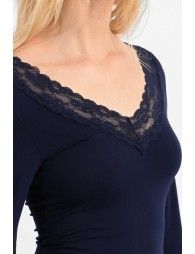 V-neck top with lace trim