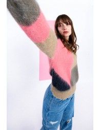Color block sweater and fluffy knit